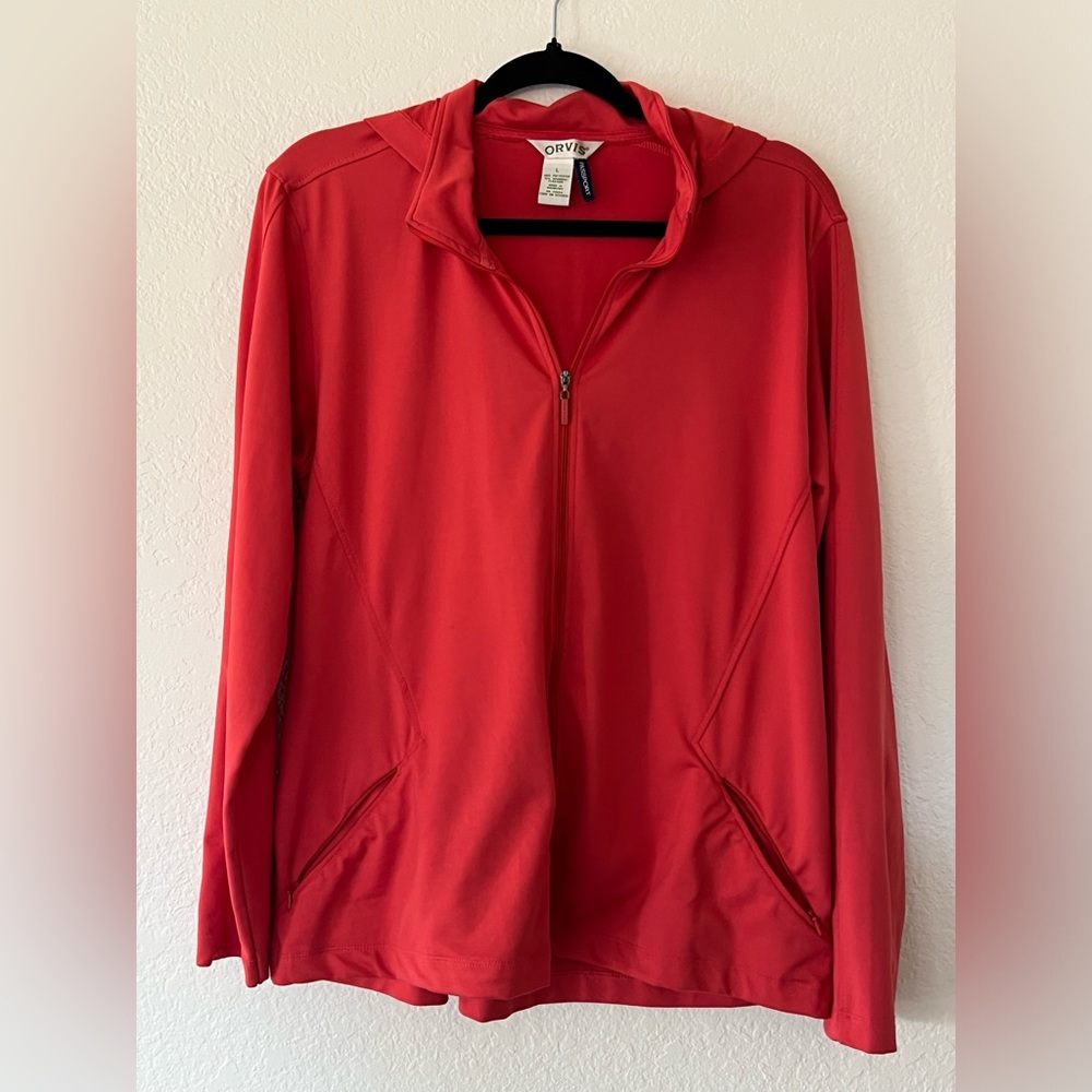 Orvis Passport Orange Zip Up Hoodie Hooded Outdoor Jacket Women’s Size Large